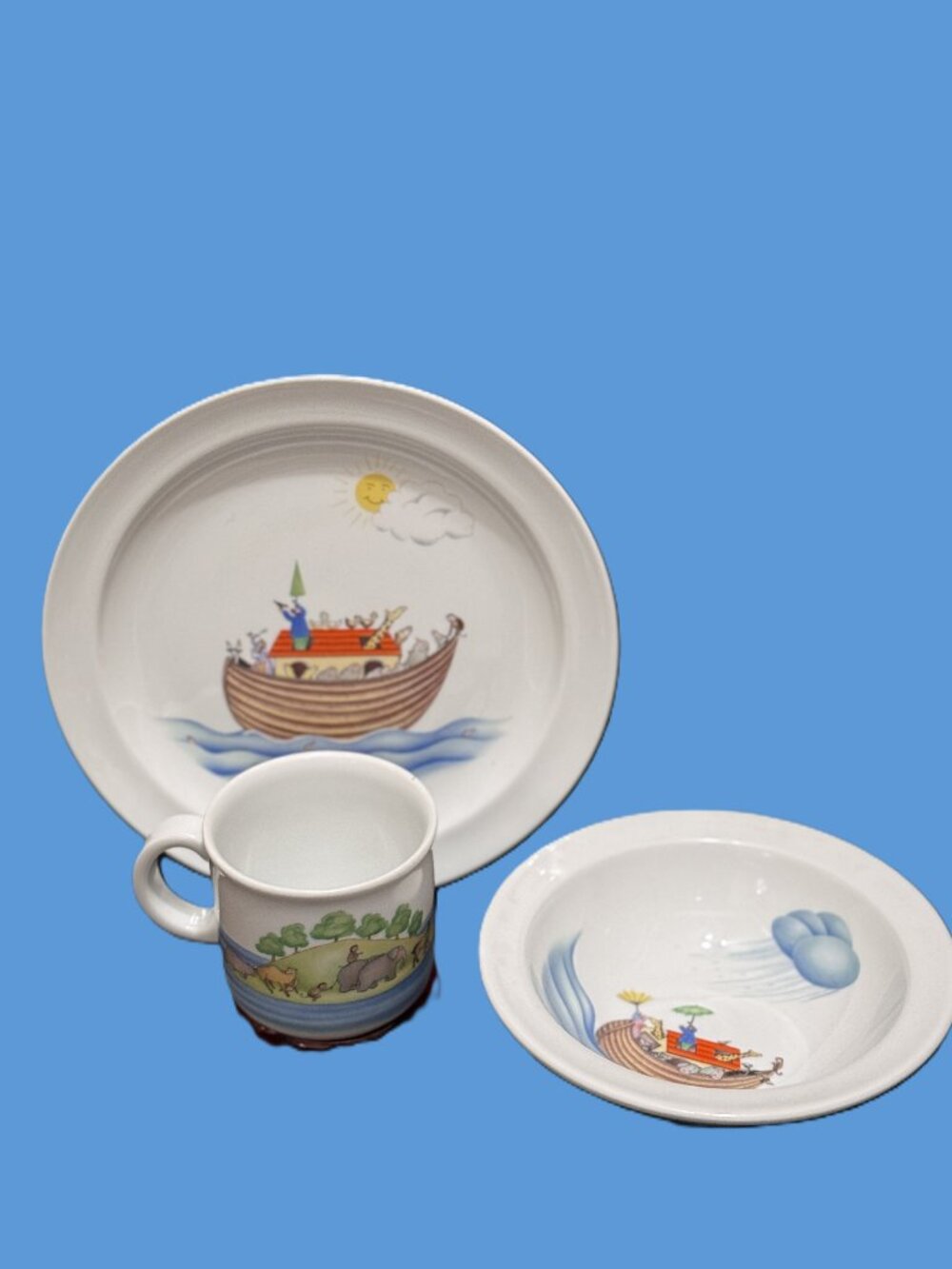 Royal Worcester Noah's Ark 3-Piece Children's Dinnerware Set, Vintage Circa 1983